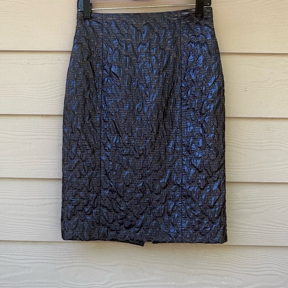 BLUMARINE Skirt Womens IT42 Blue Metallic Jacquard Patterned